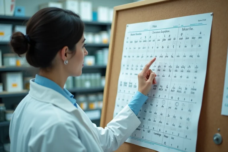 Chercheuse en génétique analysant un caryotype chromosomique avec focus sur le chromosome 4 dans un laboratoire universitaire