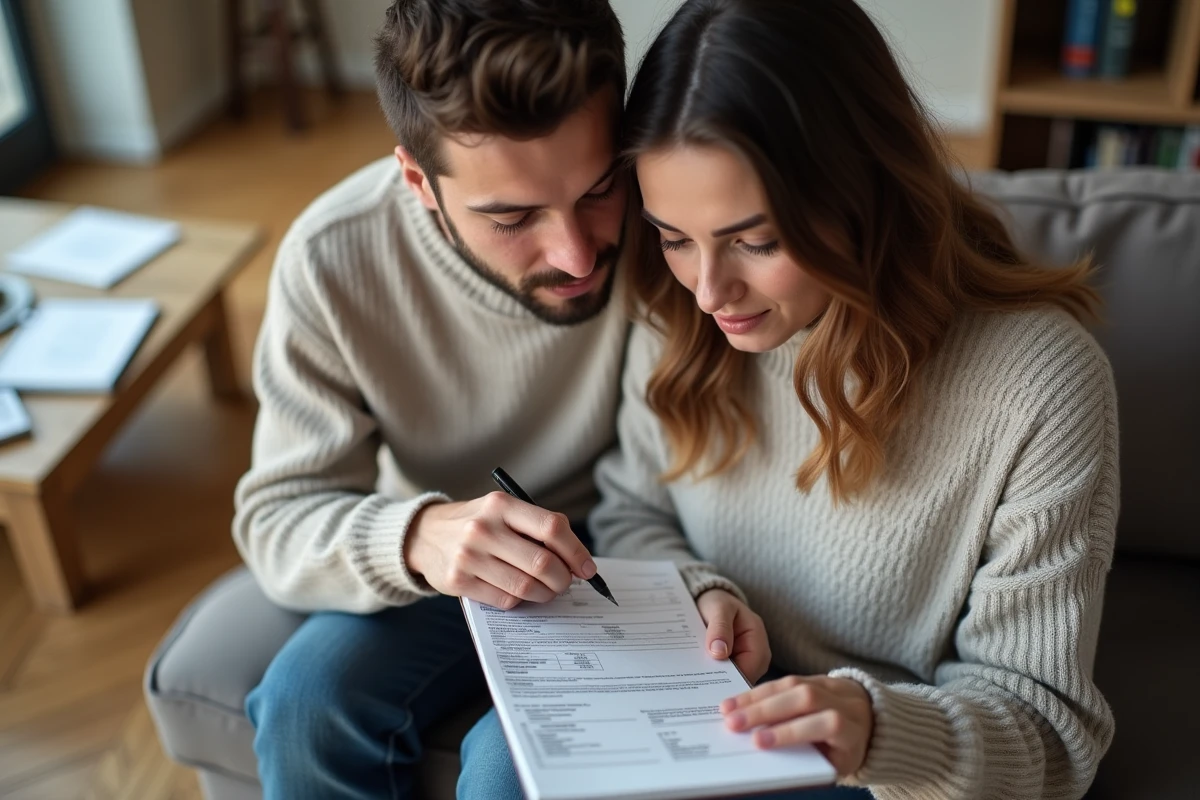 Couple examinant ensemble leur avis d'imposition et les cases de leur déclaration de revenus dont la case 2BH