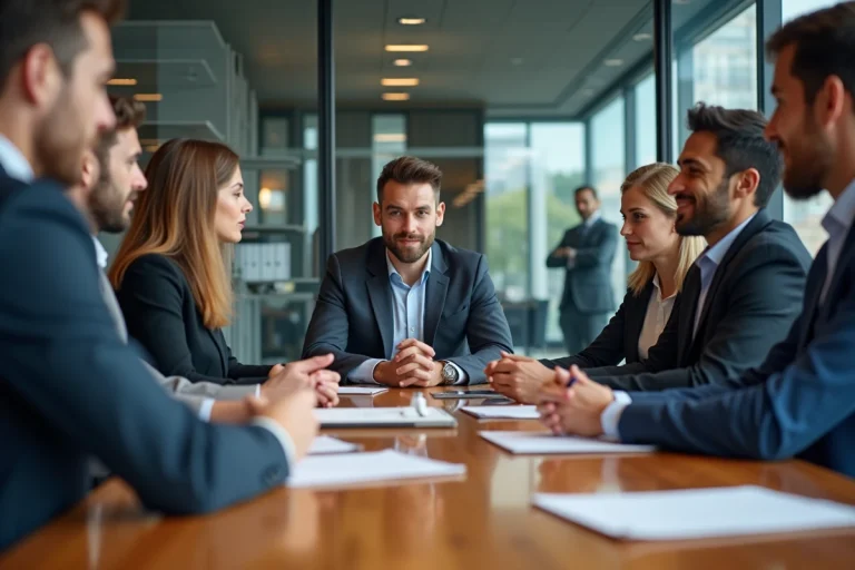 Groupe de professionnels en réunion de stratégie