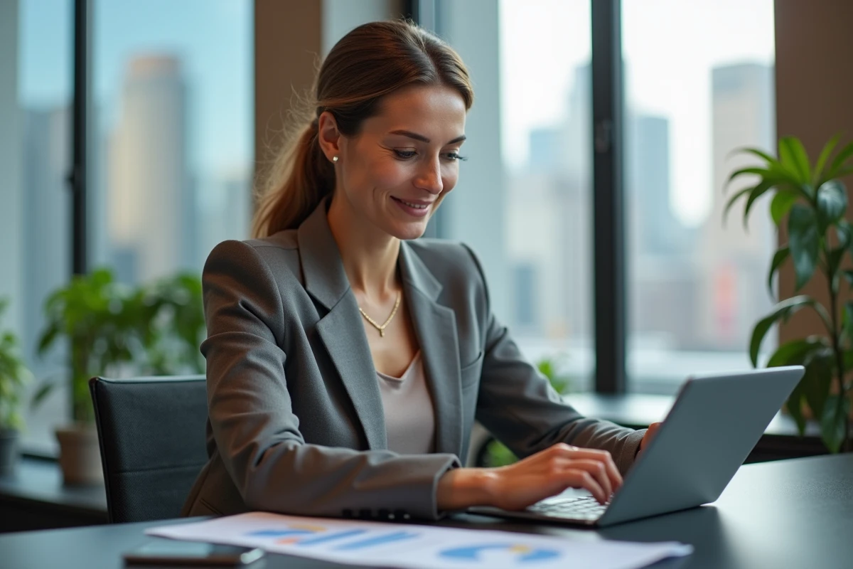 Femme entrepreneure regardant ses graphiques sur tablette
